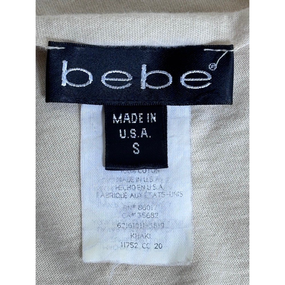 Vintage Y2K bebe Top S Made in USA khaki Embroidered Boho Long Sleeve 2000s - Picture 6 of 8
